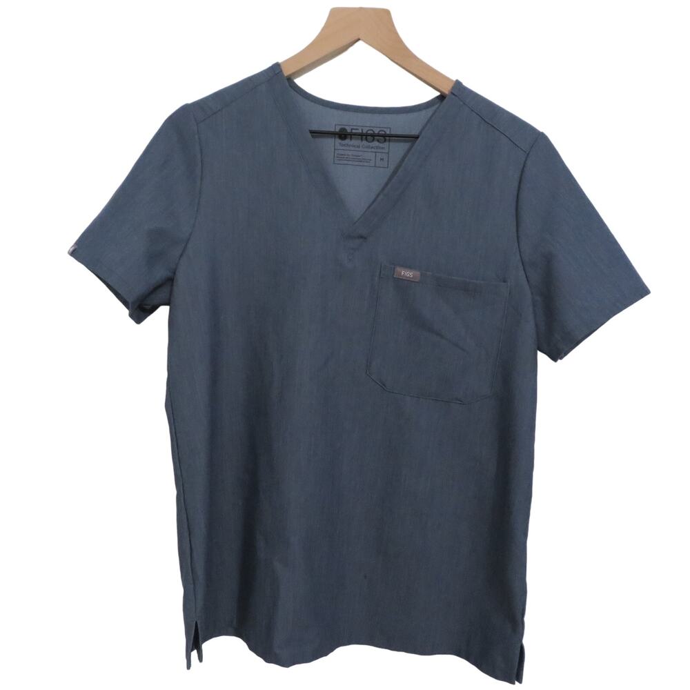 FIGS Womens Sz M Blue Gray Catarina One Pocket Scrub V Neckline Top